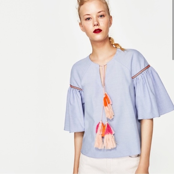 Zara Tops - ZARA made in Morocco Trafaluc Collection striped tassel top